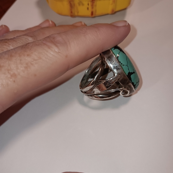 Antique Sterling Silver Turquoise Ring Size 10